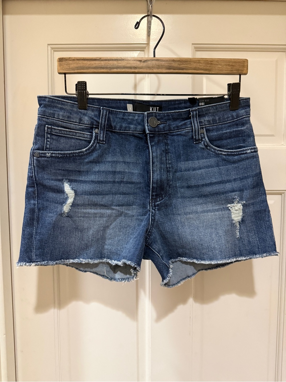 High Rise GiGi Short-Kut from the Kloth Dark Blue Distressed Cutoff Denim Shorts